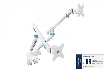 Digitus Ramię biurkowe podw&oacute;jne z zaciskiem i sprężyną mechaniczną 2x LCD max. 35" obciążenie 2x10kg, VESA: 75x75, 100x100, białe