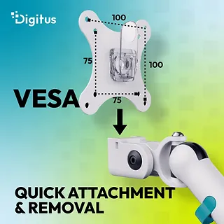 Digitus Ramię biurkowe podw&oacute;jne z zaciskiem i sprężyną mechaniczną 2x LCD max. 35" obciążenie 2x10kg, VESA: 75x75, 100x100, białe