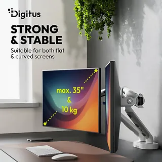 Digitus Ramię biurkowe podw&oacute;jne z zaciskiem i sprężyną mechaniczną 2x LCD max. 35" obciążenie 2x10kg, VESA: 75x75, 100x100, białe