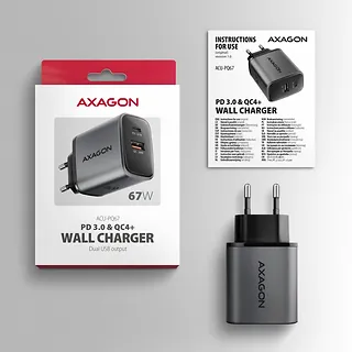 AXAGON Ładowarka sieciowa ACU-PQ67 PD&QC 67W 2-port GaN, USB-A + USB-C