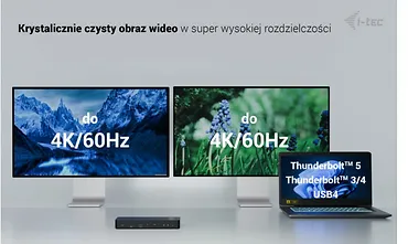 i-tec Stacja dokująca Thunderbolt 4 Intelligent Dual Display Power Delivery 90W 2x DP Video TB AUDIO LAN  USB-A 10Gbps USB-C 10 Gbps Kensington lock