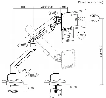 ART Uchwyt biurkowy gazowy do 1 monitora LED/LCD 17-35" L-29GD 2-11kg 2xUSB 3.0 Premium White