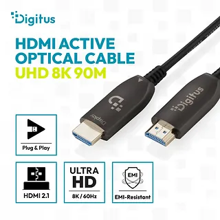 Digitus Kabel połączeniowy hybrydowy HDMI AOC | HDMI-A męski-męski | HDMI 2.1 | UHD-2 8K@60Hz | 48Gbps |HDR, eARC, HDCP 2.2, CEC | 90m