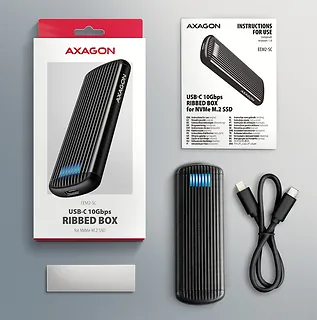 AXAGON EEM2-SC Obudowa zewnętrzna aluminiowa bezśrubowa USB-C 3.2 Gen 2 10Gbps - M.2 NVMe SSD, długość 30 do 80 mm szary