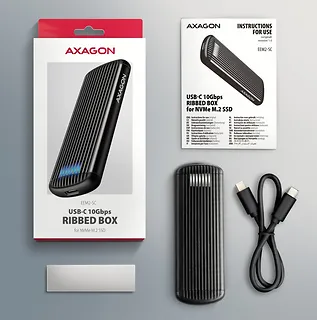 AXAGON EEM2-SC Obudowa zewnętrzna aluminiowa bezśrubowa USB-C 3.2 Gen 2 10Gbps - M.2 NVMe SSD, długość 30 do 80 mm szary