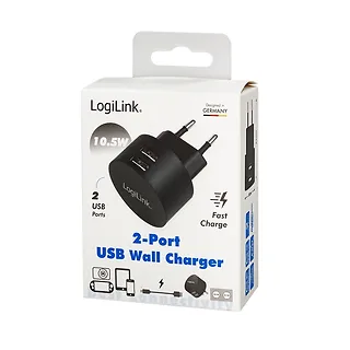 LogiLink Ładowarka sieciowa  2x USB-A, 10.5W, czarna
