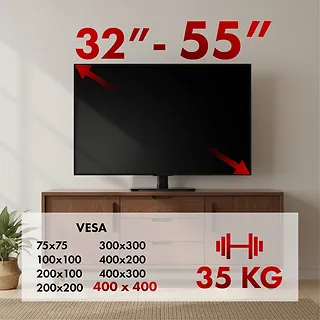 Maclean Uniwersalny stojak, max 35kg MC-132 na szafke RTV, obr&oacute;t 20 stopni, dla TV 32-55''