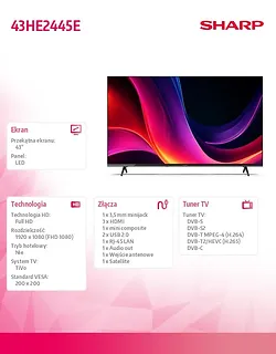 Sharp Telewizor LED 43 cale 43HE2445E