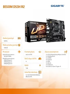 Gigabyte Płyta gł&oacute;wna B550M DS3H R2 AM5 4DDR4 DP/HDMI mATX