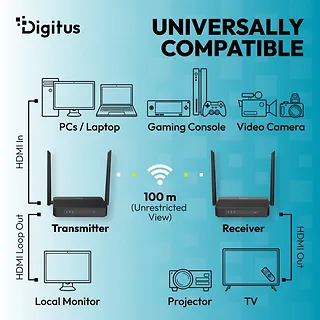 Digitus Przedłużacz / Extender HDMI bezprzewodowy z KVM do 100m | UHD 4K@60Hz | Audio | Niskie op&oacute;źnienie 16ms (Zestaw)