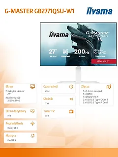 IIYAMA Monitor  27 cali GB2771QSU-W1 QHD,Fast IPS,200Hz,HAS (150) PIVOT,     2xUSB 3.2, 2xUSB C, 0,5ms, 2xHDMI, DP, 350cd,Adaptive G-SYNC - 2560 x 1440    @4