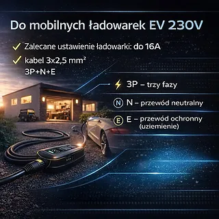 Qoltec Adapter siłowy do ładowarek EV | gniazdo CEE 16A 5P | Przejści&oacute;wka 400V na SCHUKO 230V | max 16A | 3.5kW