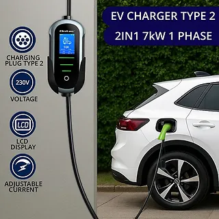 Qoltec Ładowarka do samochodu elektrycznego EV i hybryd | 7kW | 230V |  CEE 32A | Wi-Fi | TUYA | LCD | 5m