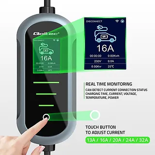Qoltec Ładowarka do samochodu elektrycznego EV i hybryd | 7kW | 230V |  CEE 32A | Wi-Fi | TUYA | LCD | 5m