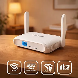Qoltec Router Home&Travel 4G LTE WiFi 6 | AX300 | 2.4GHz | Dual Antena |USB-C | Micro SIM