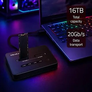 Qoltec Stacja dokuj&scaron;ca dysk&oacute;w SSD M.2 NVMe | PCIe | USB-C | 20Gb/s |    DUAL 2x8TB | klonowanie offline