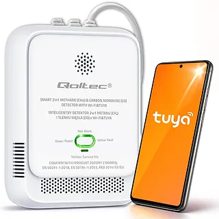 Qoltec Czujnik wycieku gazu ziemnego i tlenku węgla (czadu) | Tuya | Wi-Fi | alarm 85dB | LED