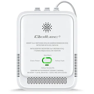 Qoltec Czujnik wycieku gazu ziemnego i tlenku węgla (czadu) | Tuya | Wi-Fi | alarm 85dB | LED