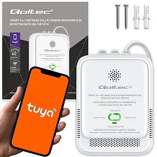 Qoltec Czujnik wycieku gazu ziemnego i tlenku węgla (czadu) | Tuya | Wi-Fi | alarm 85dB | LED