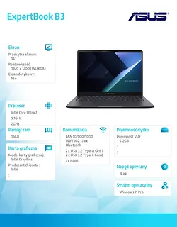 Asus Notebook ExpertBook B3 B3405CCA-LY3285X U7 255H/16GB/512GB/W11P