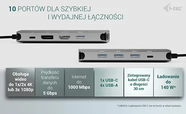 i-tec Stacja dokująca USB-C Meatl Nano 3x Display DP HDMI Power Delivery 100 W