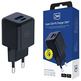 3MK Ładowarka sieciowa Hyper GaN 20W 1xUSB-A 1xUSB-C PD QC4+ czarna