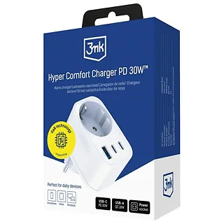 3MK Adapter sieciowy Hyper Charger 30W 1xUSB-A 2xUSB-C 1x Schuko PD  QC 3.0 białt