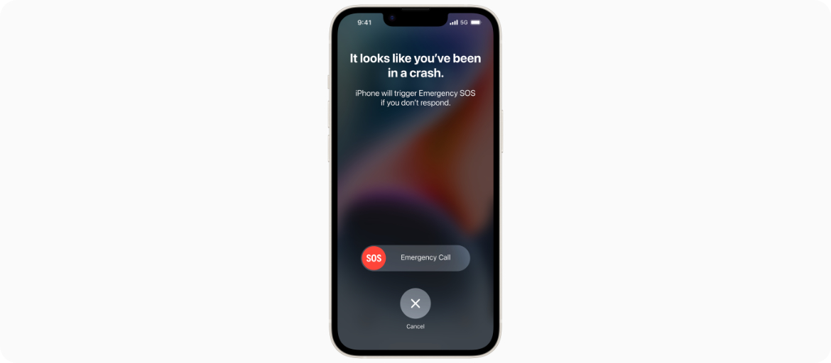 Wykrywanie wypadków zderzenia samochodowego auto stłuczka iPhone 14