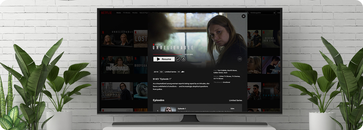 Niewiarygodne - serial oryginalny Netflix aplikacja na smart TV